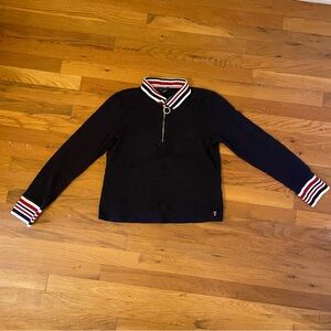Tommy Hilfiger Black Sweater with Red and White Striped Collar